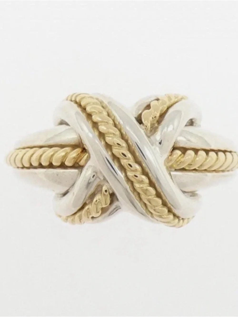 Tiffany & Co. Signature X 18k Yellow Gold & Silver Ring Size 6